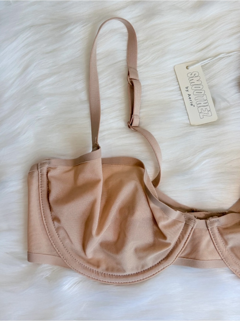 NWT SMOOTHEZ by Aerie Mesh Unlined Underwire Balconette Bra Sands (Nude)Size 34B - Picture 6 of 15